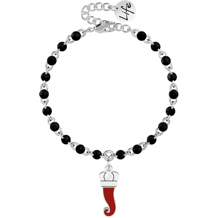 Kidult bracelet with black balls and red croissant