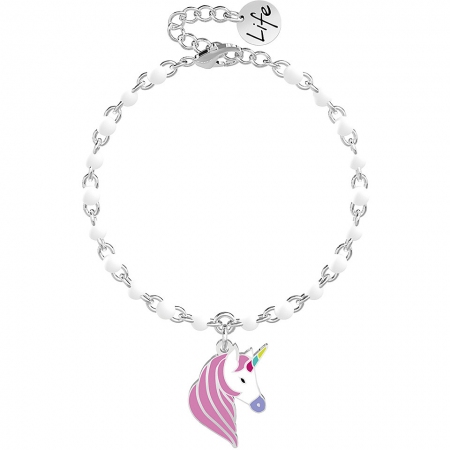 Kidult bracelet with white balls and colored unicorn
