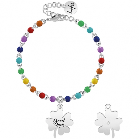 Kidult bracelet with colored balls and four-leaf clover