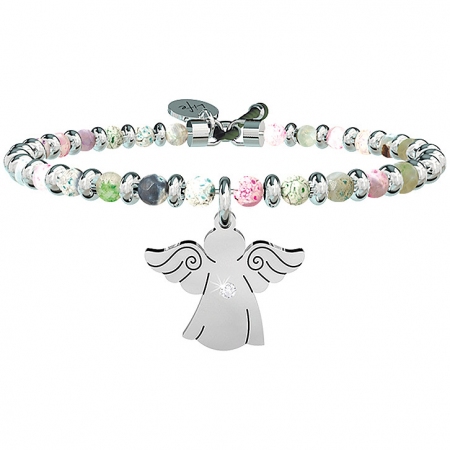 Kidult bracelet with multicolor agate and angel pendant - protection
