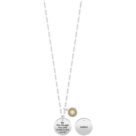 Kidult necklace with white pearls and pendant with gandhi phrase