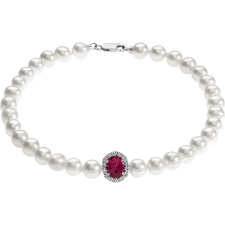 Ambrosia bracelet of white pearls with central red zircon