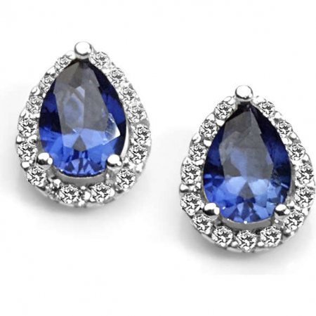 Ambrosia earrings in white gold in the shape of a drop with white and blue zircons