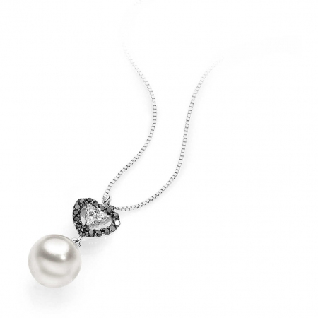 Ambrosia necklace in white gold with heart pendant with white and black zircons