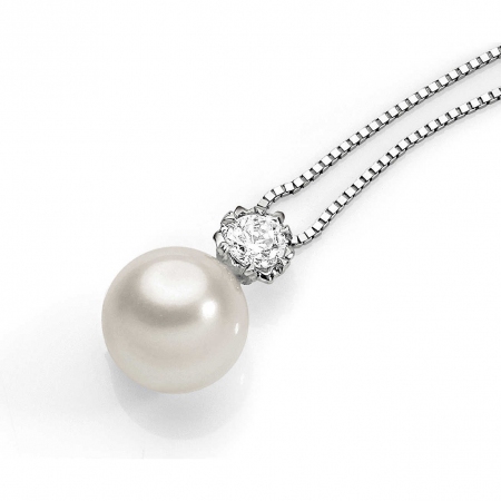 Ambrosia necklace in white gold with white pearl and zircon