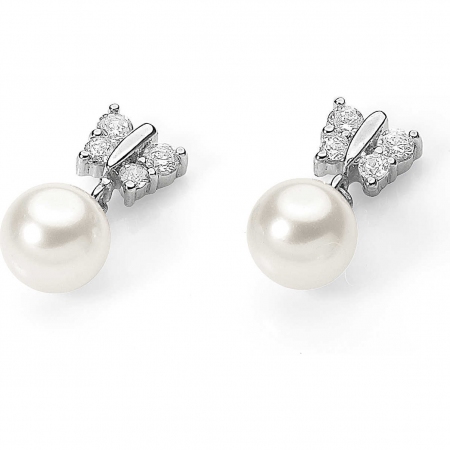Ambrosia earrings in white gold with butterfly and pearl