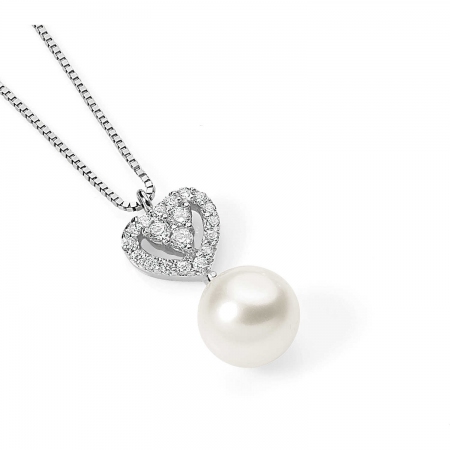 Collana Ambrosia in oro bianco con pendente cuore e perla