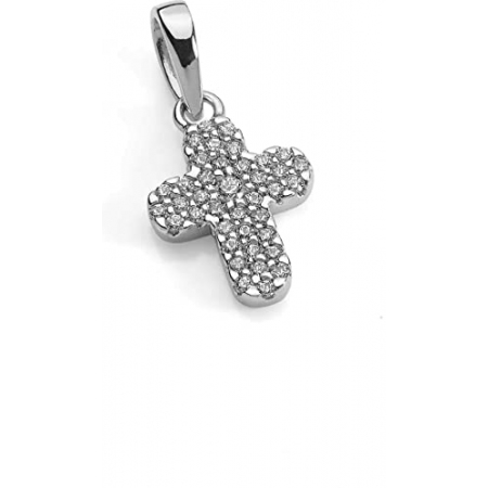 Ambrosia pendant in white gold in the shape of a cross with zircons