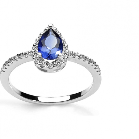 Ambrosia ring in white gold with blue drop center