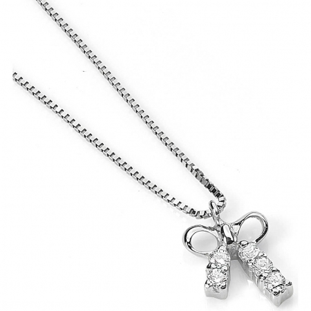Ambrosia necklace in white gold with pendant in the shape of a bow with zircons