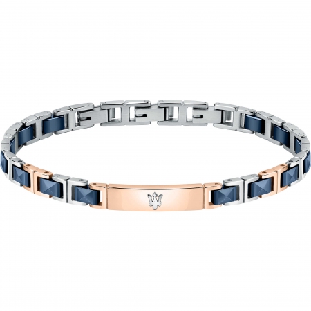 Two-tone steel Maserati bracelet with blue ceramic elements