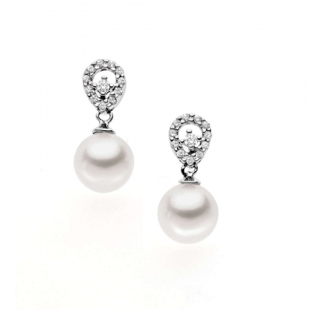 Pearl pendant comet earrings with drop and diamonds