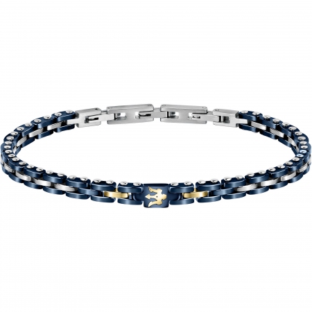 Blue Maserati steel and ceramic bracelet with golden logo