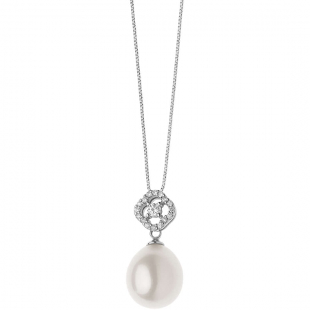 Comete pendant necklace with pearl and diamond rhombus