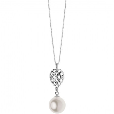 Collana Comete pendente perla e goccia in oro bianco decorata