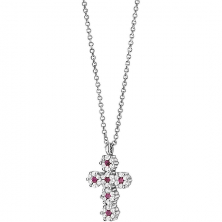 Comete cross necklace with diamonds and rubies
