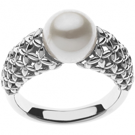 Comete ring with white gold decoration and central pearl