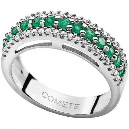 Comete band ring with emeralds and diamonds