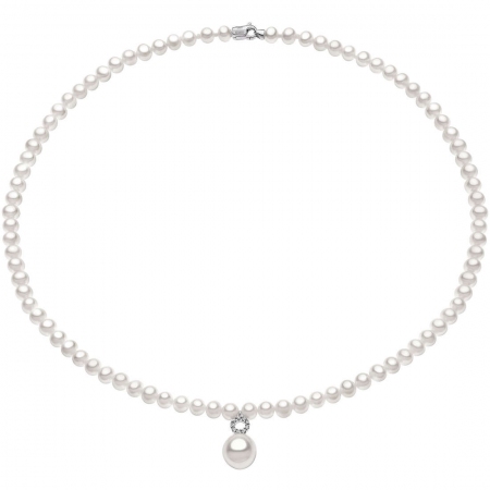 Pearl Comets Necklace with Pearl Pendant and Diamond Circle