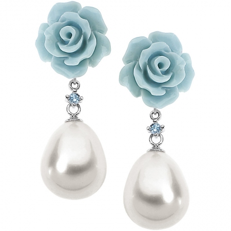 Comete pendant earrings with pearl and blue rose