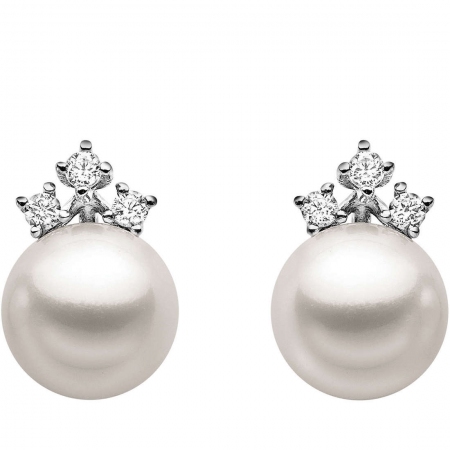 Comet lobe earrings with pearl and three diamonds