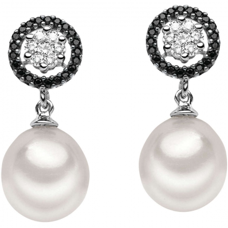 Comet earrings with pearl and black diamond rod