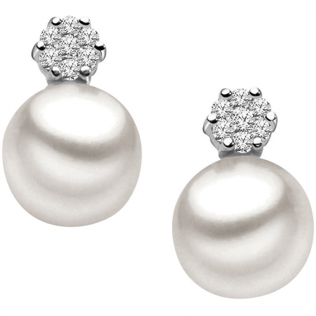 Comet earrings with pearl and diamond flower