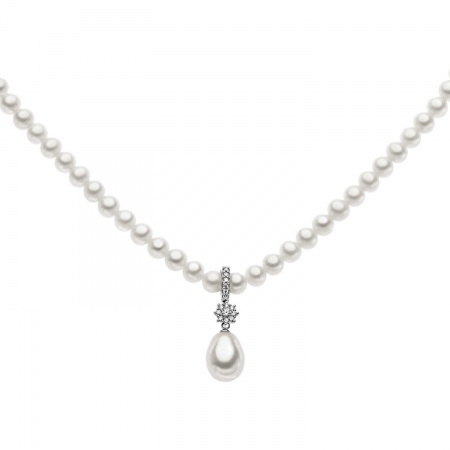 Comete perle choke with oval pearl pendant and diamond flower