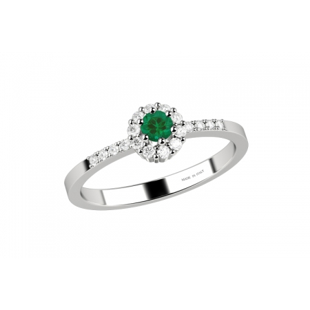 White gold Nardelli ring with diamonds and emerald