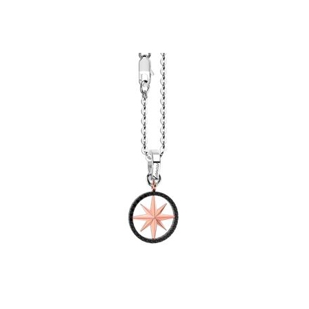 White gold Zancan necklace with wind rose in pink gold and black diamonds