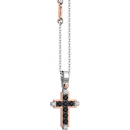 Gold Zancan necklace with rose gold cross with black and white diamonds