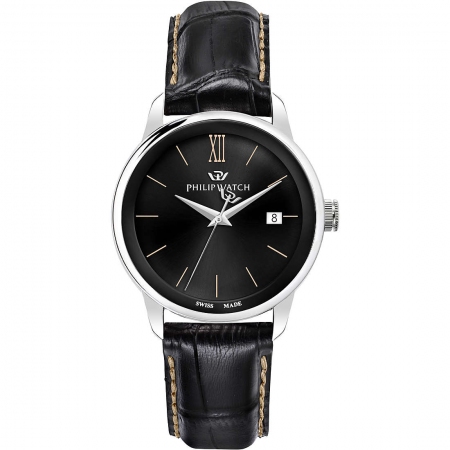 Philip Watch Anniversary men's watch with black hammered leather strap