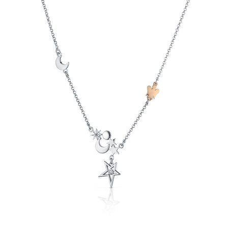 Roberto Giannotti necklace with moon stars and rosé angel