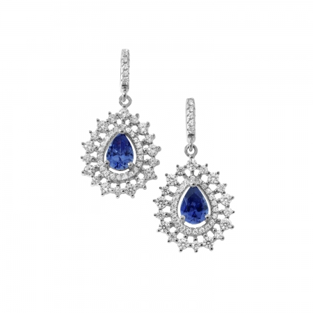 Ambrosia silver drop earrings with zircons and blue stone
