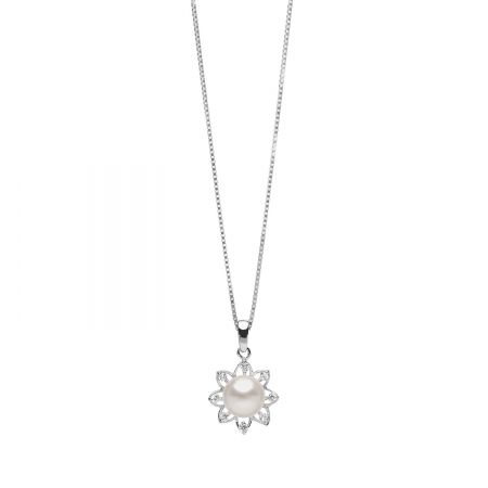 Collana Ambrosia argento con ciondolo fiore con perla