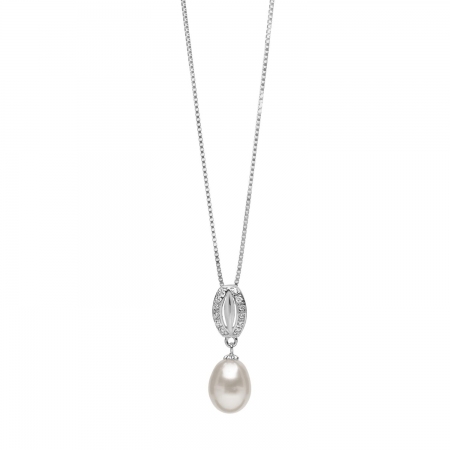 Silver Ambrosia necklace with pendant with zircons and pearl