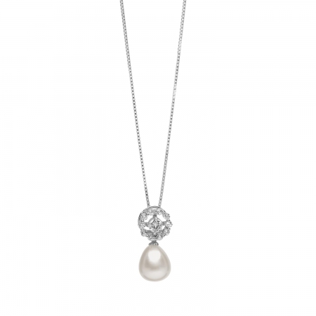 Collana Ambrosia argento con ciondolo fiore e perla