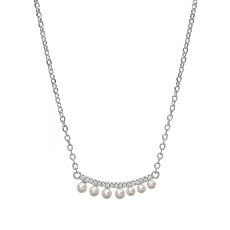 Collana Ambrosia argento con centrale zirconi e perle