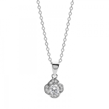 Silver Ambrosia necklace with flower pendant with zircons
