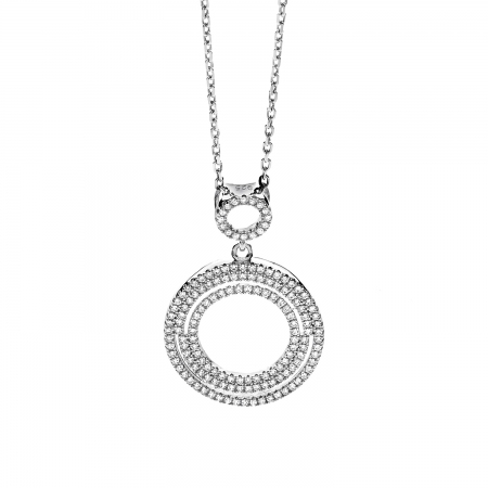 Ambrosia silver necklace with round pendant with zircons