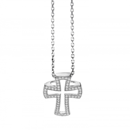 Silver Ambrosia necklace with Byzantine cross with white zircons