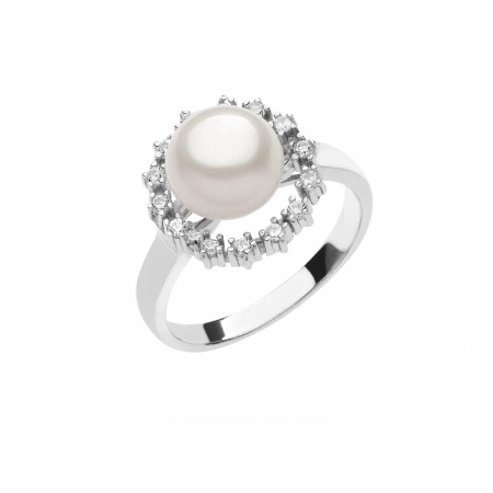 Silver Ambrosia ring with pearl and white zircons