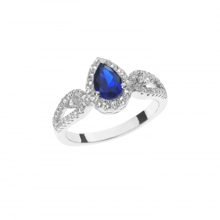 Silver Ambrosia ring composed with blue drop and zircons