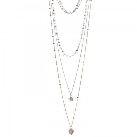 Collana Ambrosia in argento tre fili con pendenti cuore e stella