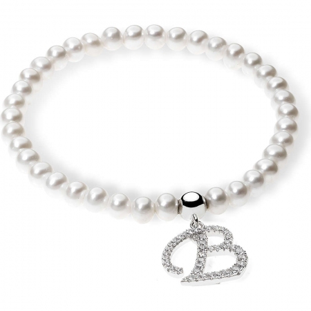 Bracciale Ambrosia di perle con pendente lettera b con zirconi