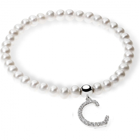 Ambrosia pearl bracelet with pendant letter c with zircons