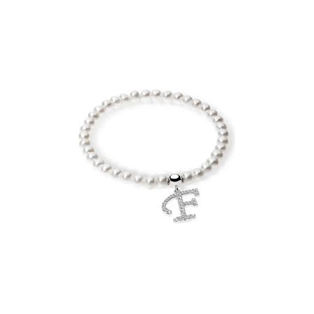 Ambrosia pearl bracelet with letter f pendant with zircons