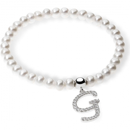 Bracciale Ambrosia di perle con pendente lettera g con zirconi