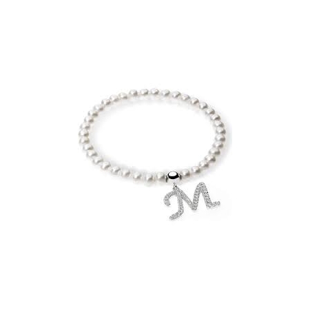 Ambrosia pearl bracelet with m letter pendant with zircons
