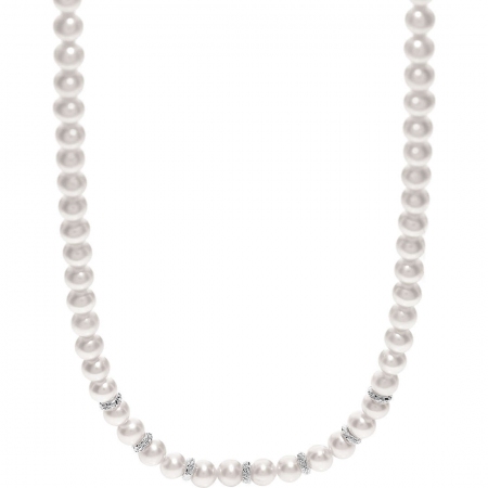 Ambrosia silver necklace of white pearls alternated with diamond effect circles